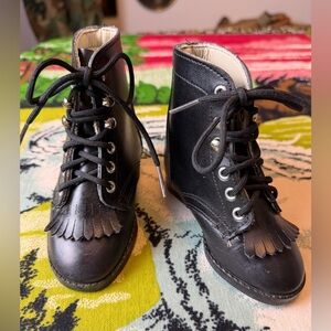Vintage Toddler's Western Black Leather Lace-Up Boots Size 4